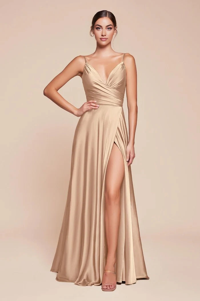CHAMPAGNE GOLD - SOFT SATIN A-LINE SWEETHEART NECKLINE